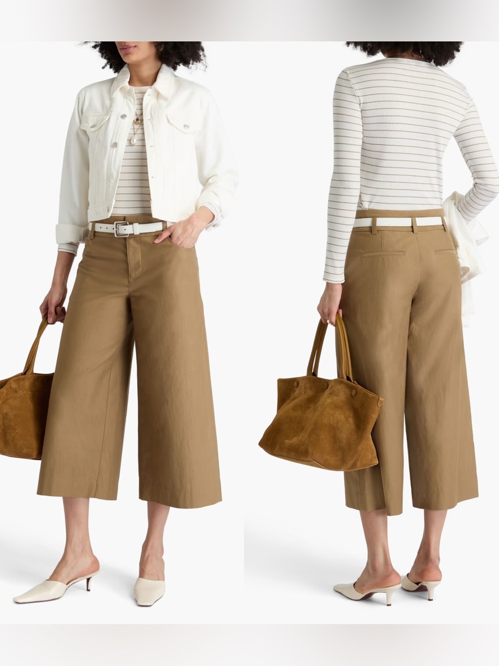 Vince Culottes Size 14 Lt Oak Wide‎ Leg Cropped Pants Cotton Wool High Rise NWT